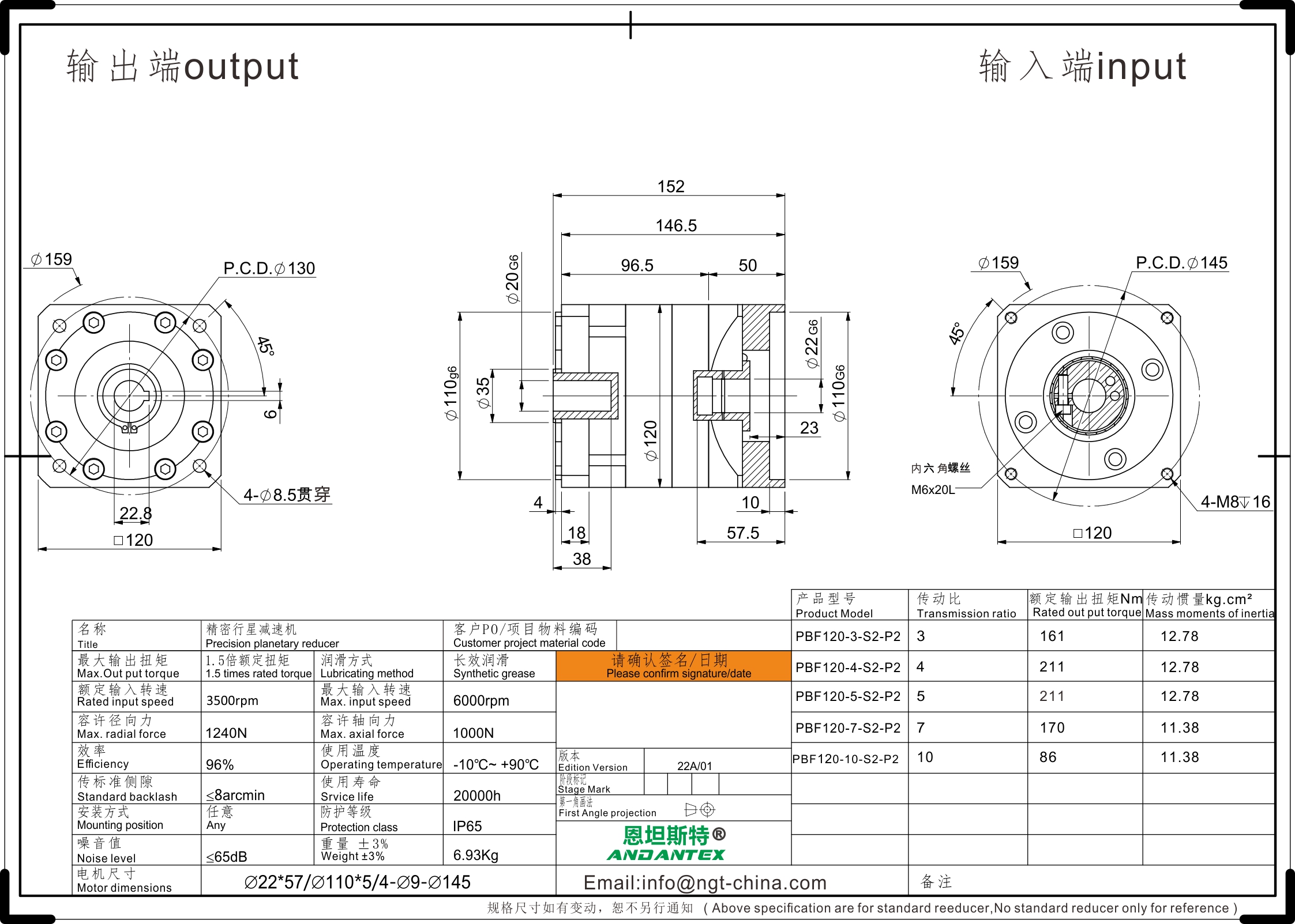 Sanduuqa gear-ga ee Andantex summada PBF120-3-s2-p2 warshadda gearboxes planetary